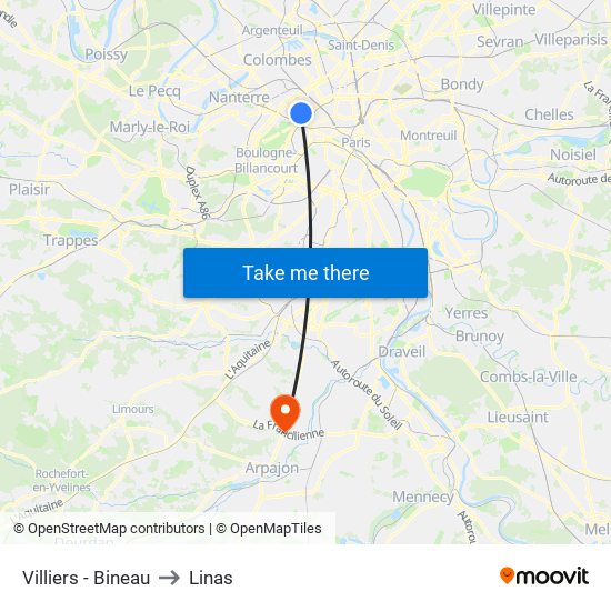 Villiers - Bineau to Linas map