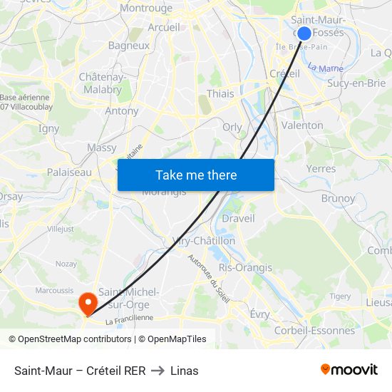 Saint-Maur – Créteil RER to Linas map