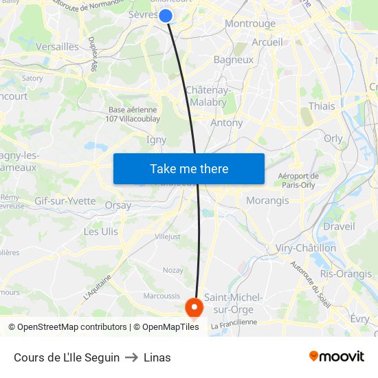 Cours de L'Ile Seguin to Linas map