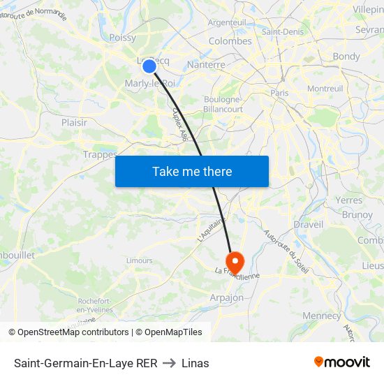 Saint-Germain-En-Laye RER to Linas map