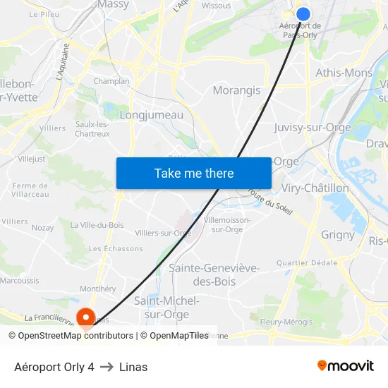 Aéroport Orly 4 to Linas map
