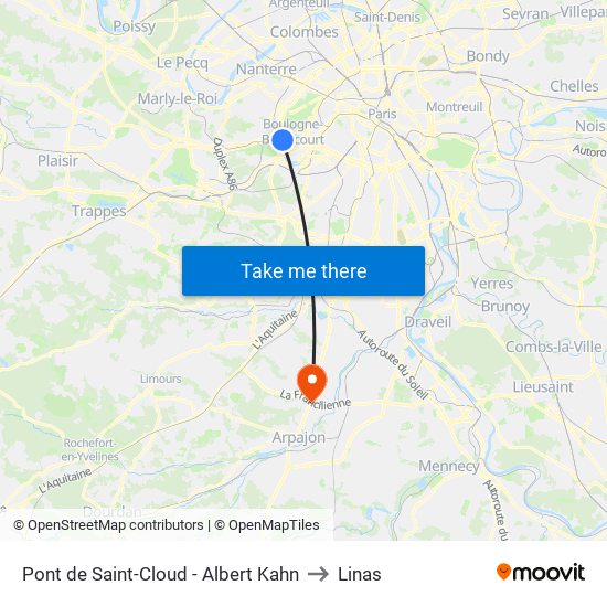 Pont de Saint-Cloud - Albert Kahn to Linas map