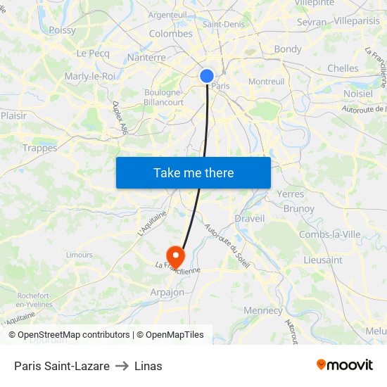 Paris Saint-Lazare to Linas map