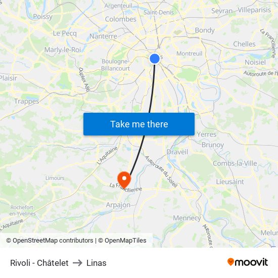 Rivoli - Châtelet to Linas map