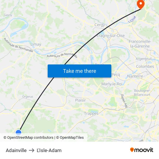 Adainville to L'Isle-Adam map