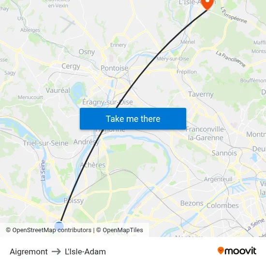 Aigremont to L'Isle-Adam map