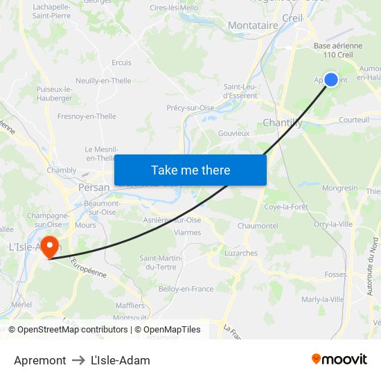 Apremont to L'Isle-Adam map