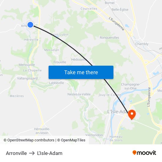 Arronville to L'Isle-Adam map