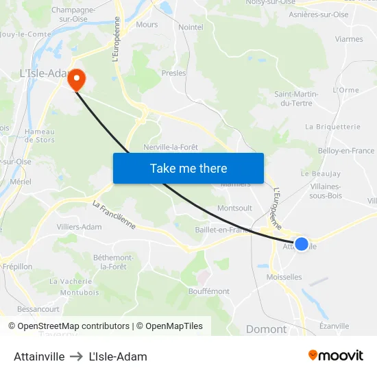 Attainville to L'Isle-Adam map