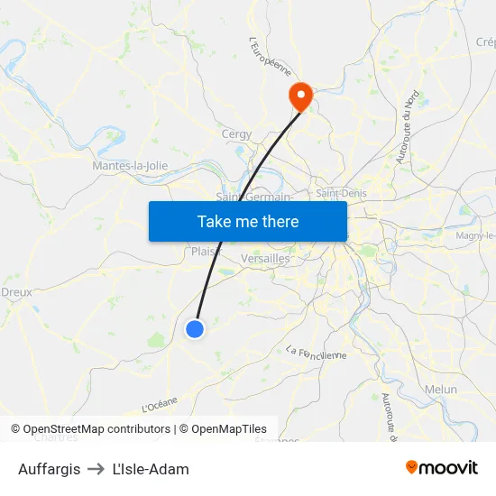 Auffargis to L'Isle-Adam map