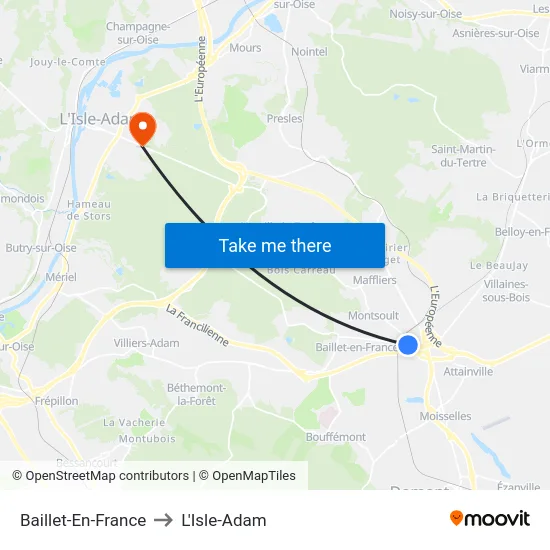 Baillet-En-France to L'Isle-Adam map