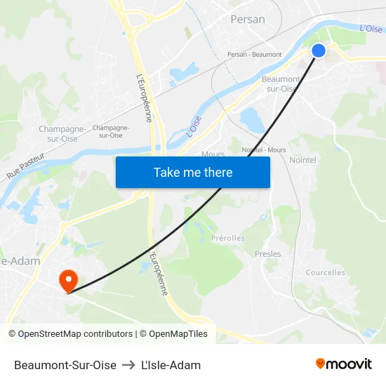 Beaumont-Sur-Oise to L'Isle-Adam map