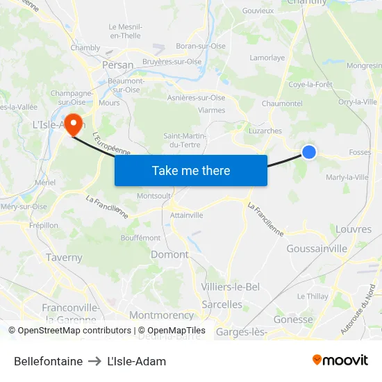 Bellefontaine to L'Isle-Adam map