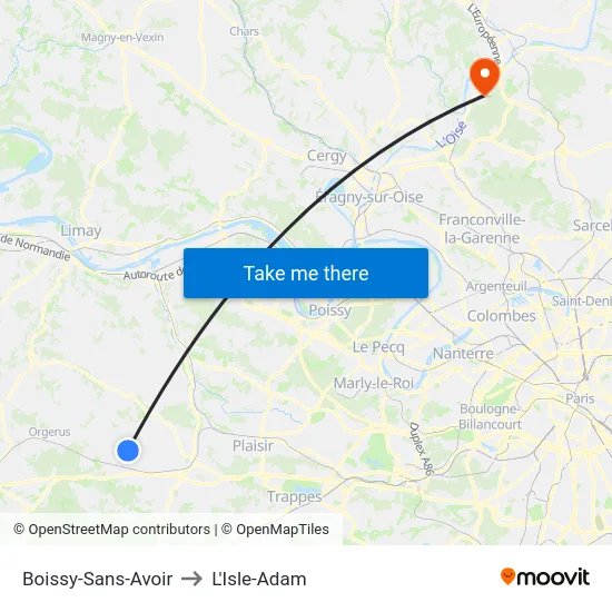 Boissy-Sans-Avoir to L'Isle-Adam map