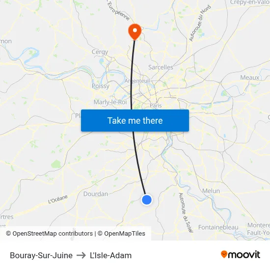 Bouray-Sur-Juine to L'Isle-Adam map