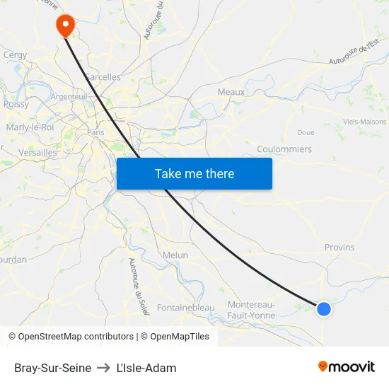 Bray-Sur-Seine to L'Isle-Adam map