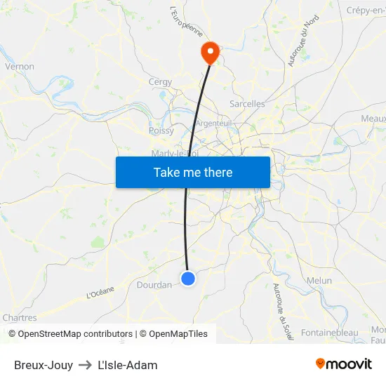 Breux-Jouy to L'Isle-Adam map