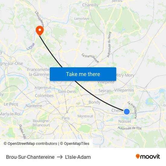 Brou-Sur-Chantereine to L'Isle-Adam map
