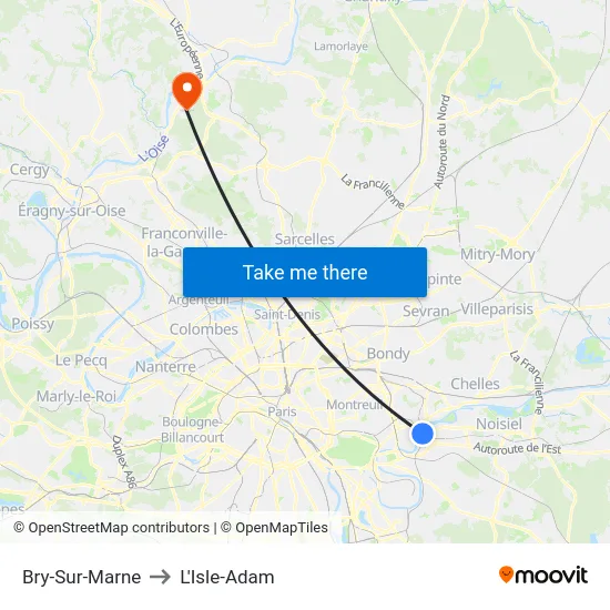 Bry-Sur-Marne to L'Isle-Adam map