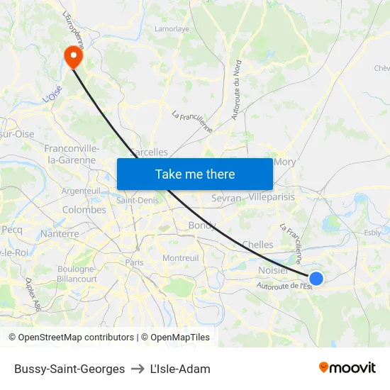 Bussy-Saint-Georges to L'Isle-Adam map