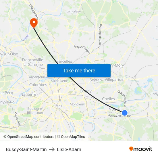Bussy-Saint-Martin to L'Isle-Adam map