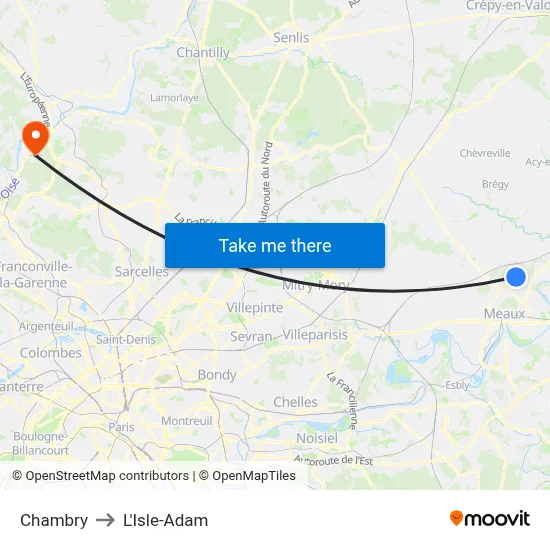 Chambry to L'Isle-Adam map