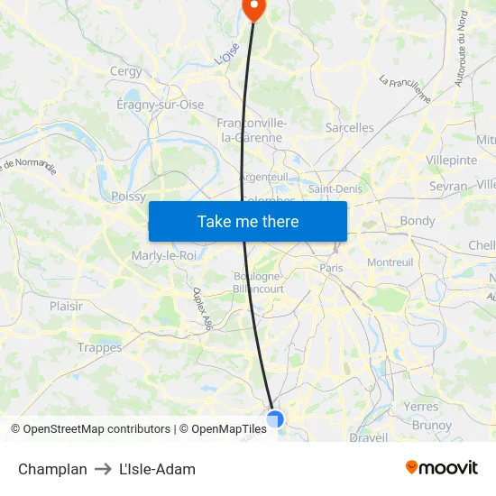 Champlan to L'Isle-Adam map