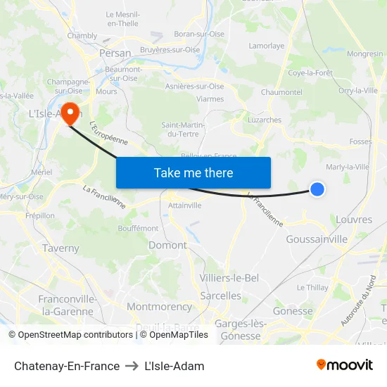 Chatenay-En-France to L'Isle-Adam map