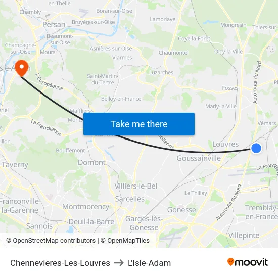 Chennevieres-Les-Louvres to L'Isle-Adam map
