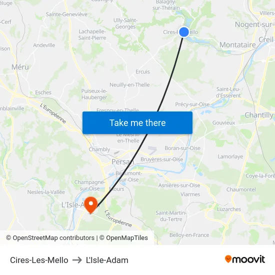 Cires-Les-Mello to L'Isle-Adam map