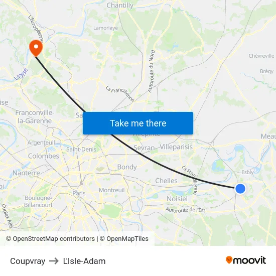 Coupvray to L'Isle-Adam map