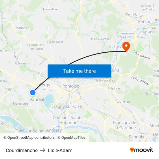 Courdimanche to L'Isle-Adam map