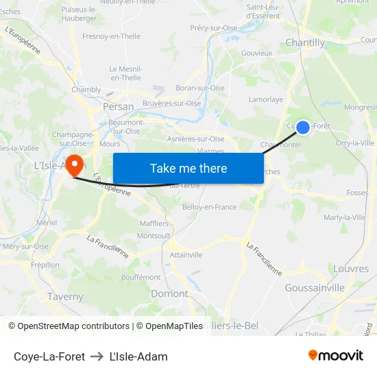 Coye-La-Foret to L'Isle-Adam map