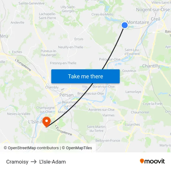 Cramoisy to L'Isle-Adam map