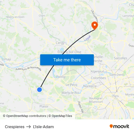 Crespieres to L'Isle-Adam map