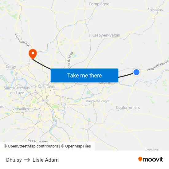 Dhuisy to L'Isle-Adam map