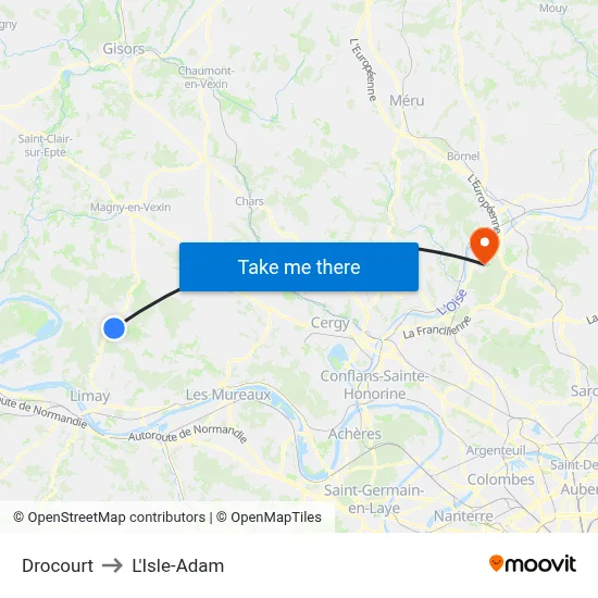 Drocourt to L'Isle-Adam map