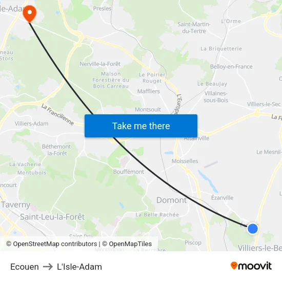 Ecouen to L'Isle-Adam map