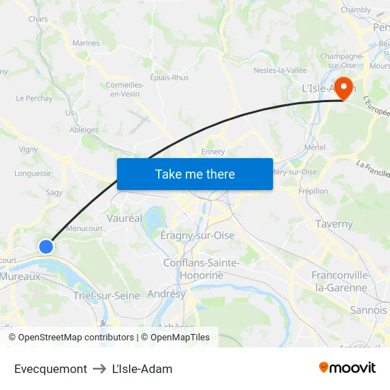 Evecquemont to L'Isle-Adam map