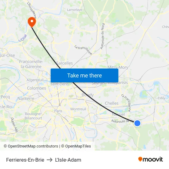Ferrieres-En-Brie to L'Isle-Adam map