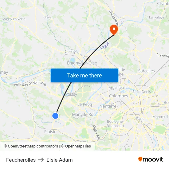 Feucherolles to L'Isle-Adam map