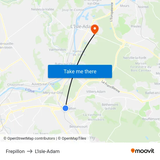 Frepillon to L'Isle-Adam map