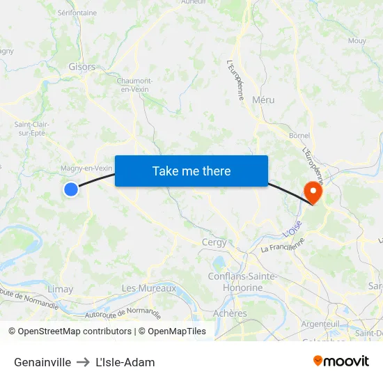 Genainville to L'Isle-Adam map