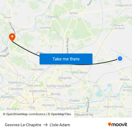 Gesvres-Le-Chapitre to L'Isle-Adam map