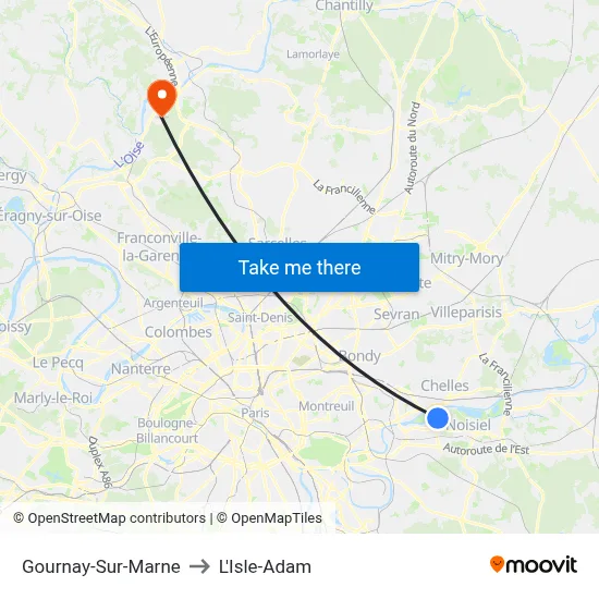 Gournay-Sur-Marne to L'Isle-Adam map