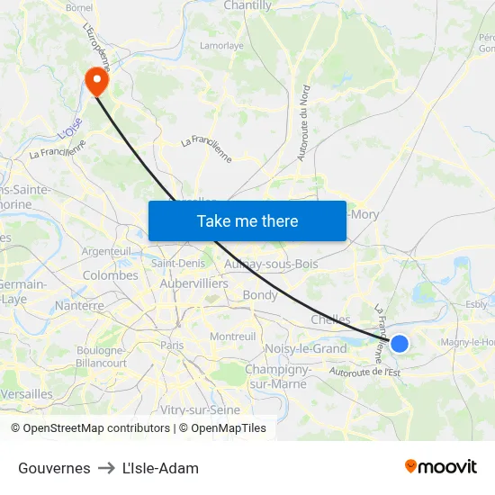 Gouvernes to L'Isle-Adam map