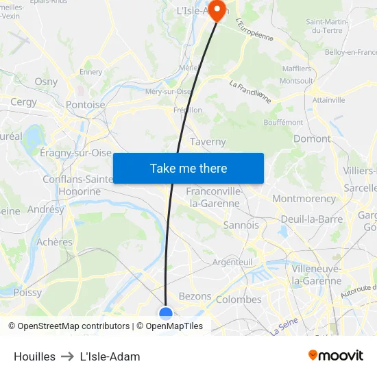 Houilles to L'Isle-Adam map