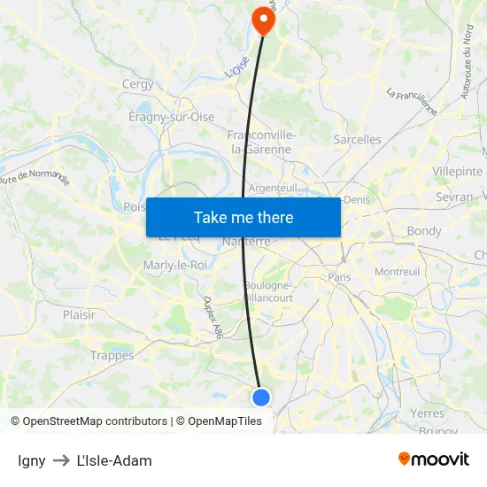 Igny to L'Isle-Adam map