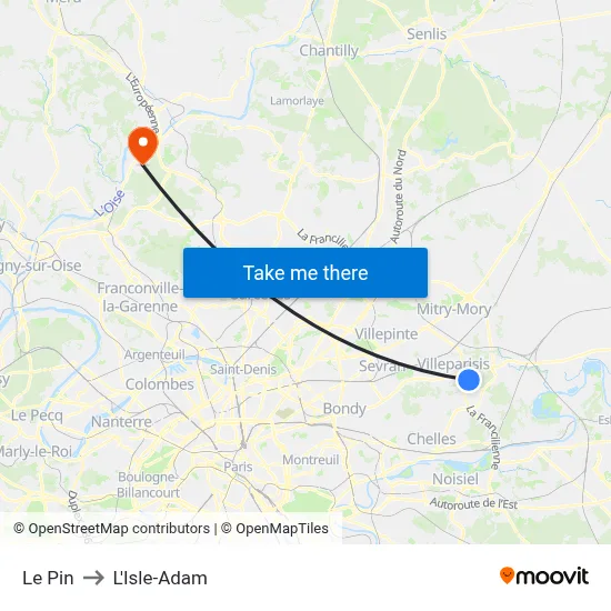 Le Pin to L'Isle-Adam map