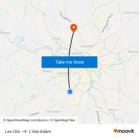 Les Ulis to L'Isle-Adam map